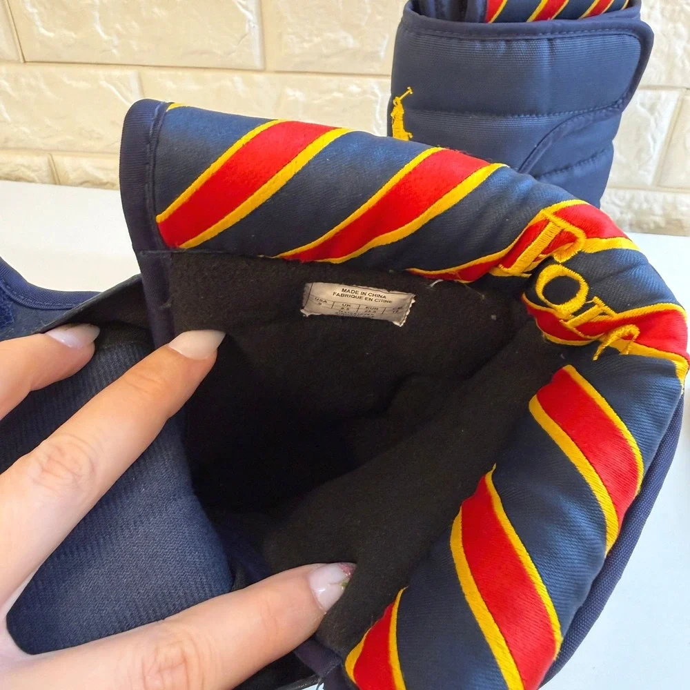 Polo Ralph Lauren Snow Boots Kids 9 Navy Blue Excellent Quilted Duck Boots